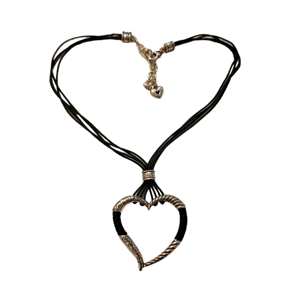 Brighton Silver Plated Open Heart Cord Wrapped Pendant Necklace Jewelry